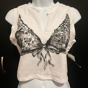 ON White Black Lace Bra Graphic Cropped Top 
Size Medium